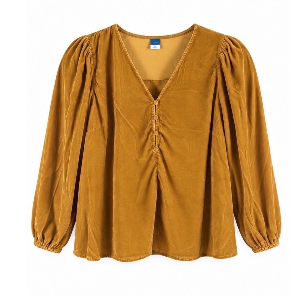 Old Navy Long-Sleeve V-Neck Velvet Blouse Mustard Size L NWT